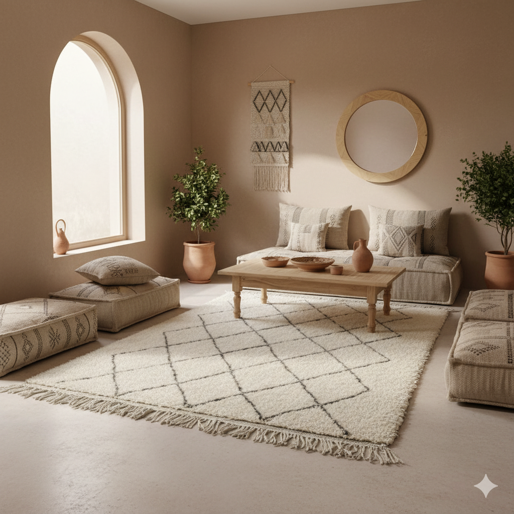 Tapis Berbère blanc à petits losanges <br> 105 x170 cm