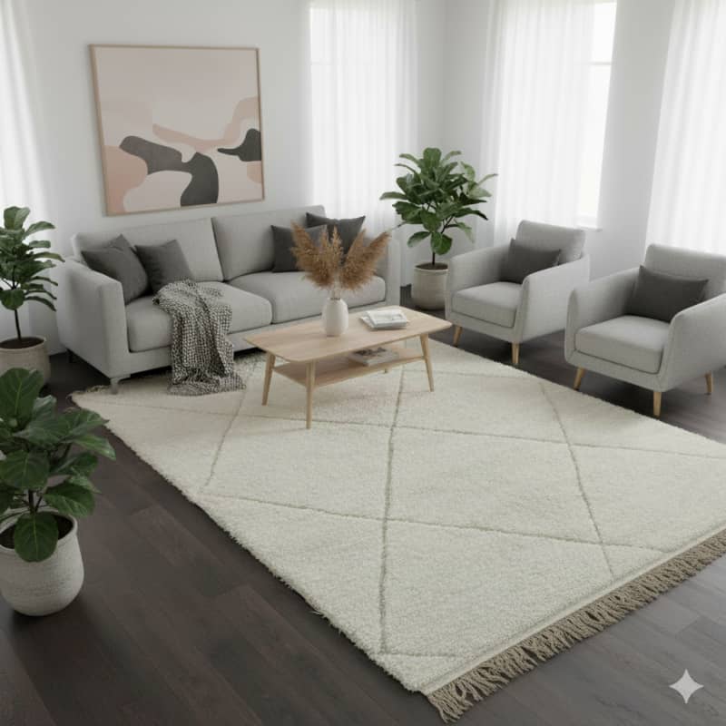 Tapis Berbère Blanc <br> Motifs Creux