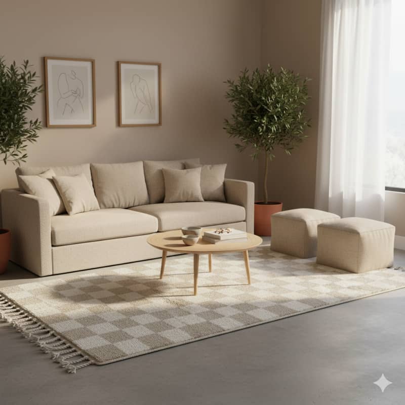 Tapis Berbère carreaux beiges 80x185 cm