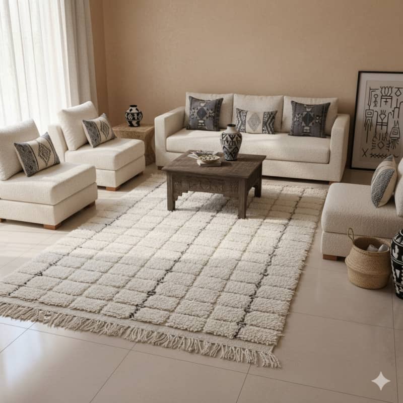 Tapis berbère carreaux blancs