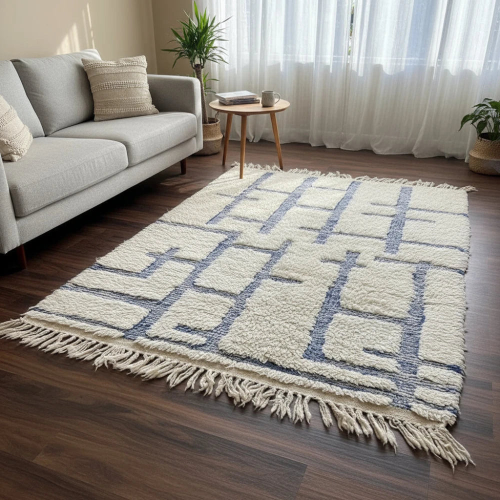 Tapis berbère graphique bleu