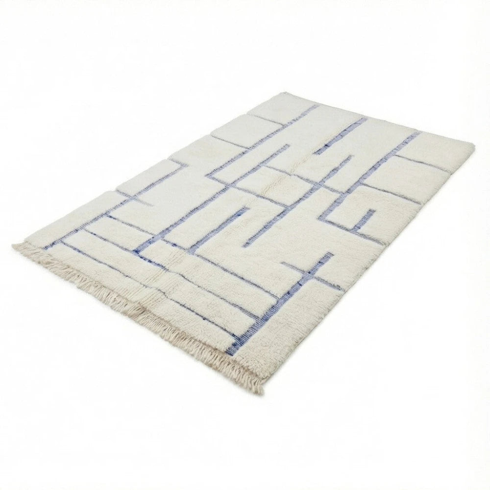 Tapis Berbère laine motif graphique bleu