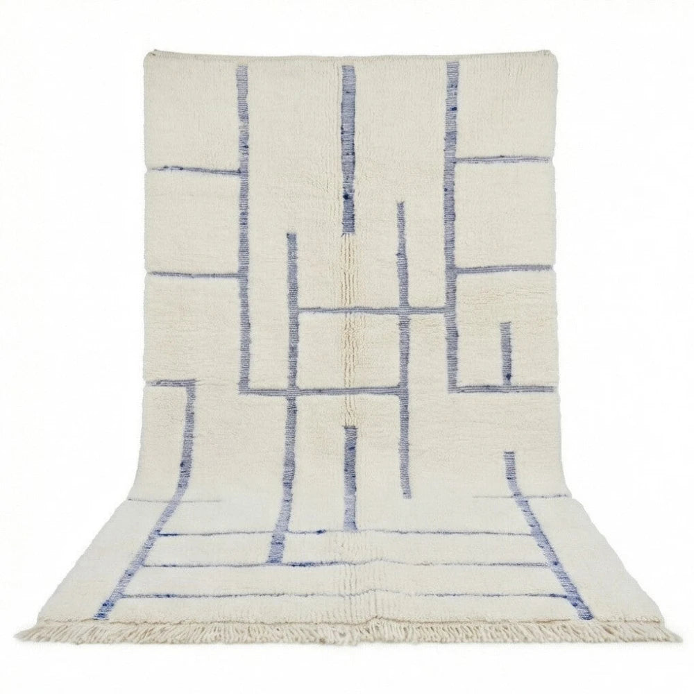 Tapis Berbère laine motif graphique bleu