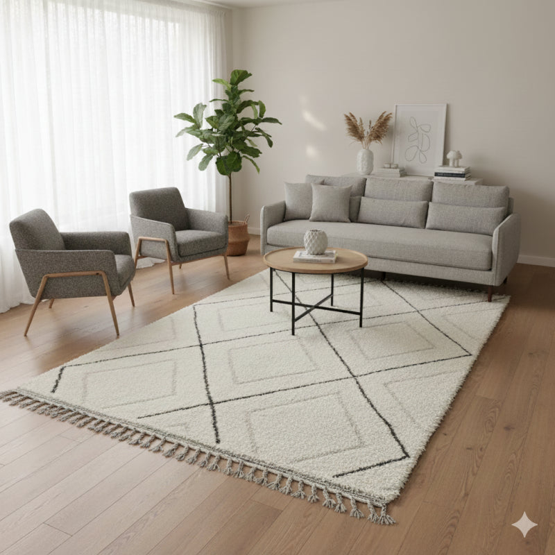 Tapis Berbère Losanges noirs et blancs 195x320 cm