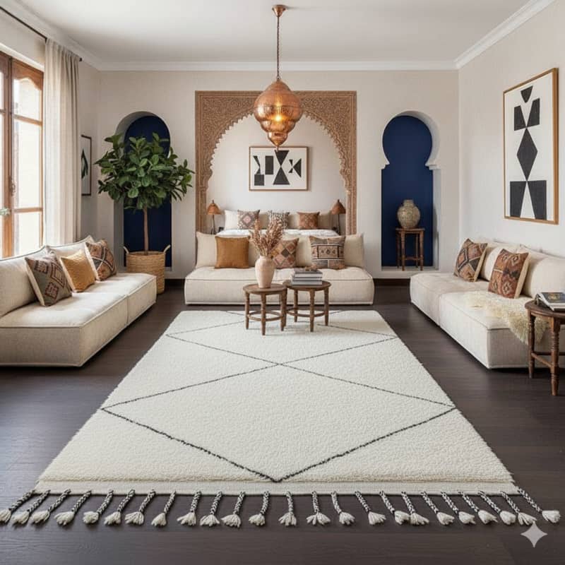 Tapis Berbère Noir et Blanc <br> Beni Ouarain 150x220 cm