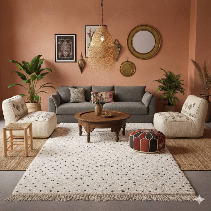 Tapis Berbère Pois Noirs Somptueux