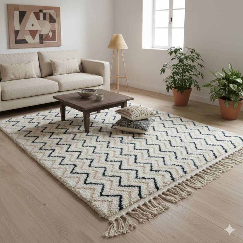Tapis berbère ZigZag blanc et noir