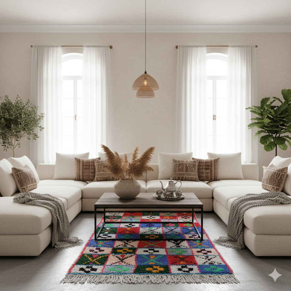 Tapis Boucherouite coton et laine Multicolore <br> 125x200 cm