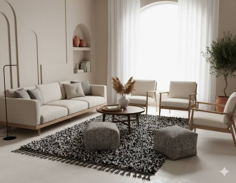 Tapis Boucherouite noir et blanc <br> 115x175 cm