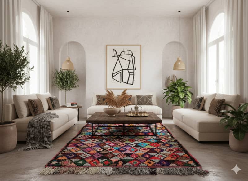 Tapis Boucherouite petits losanges Multicolore <br> 125x250 cm
