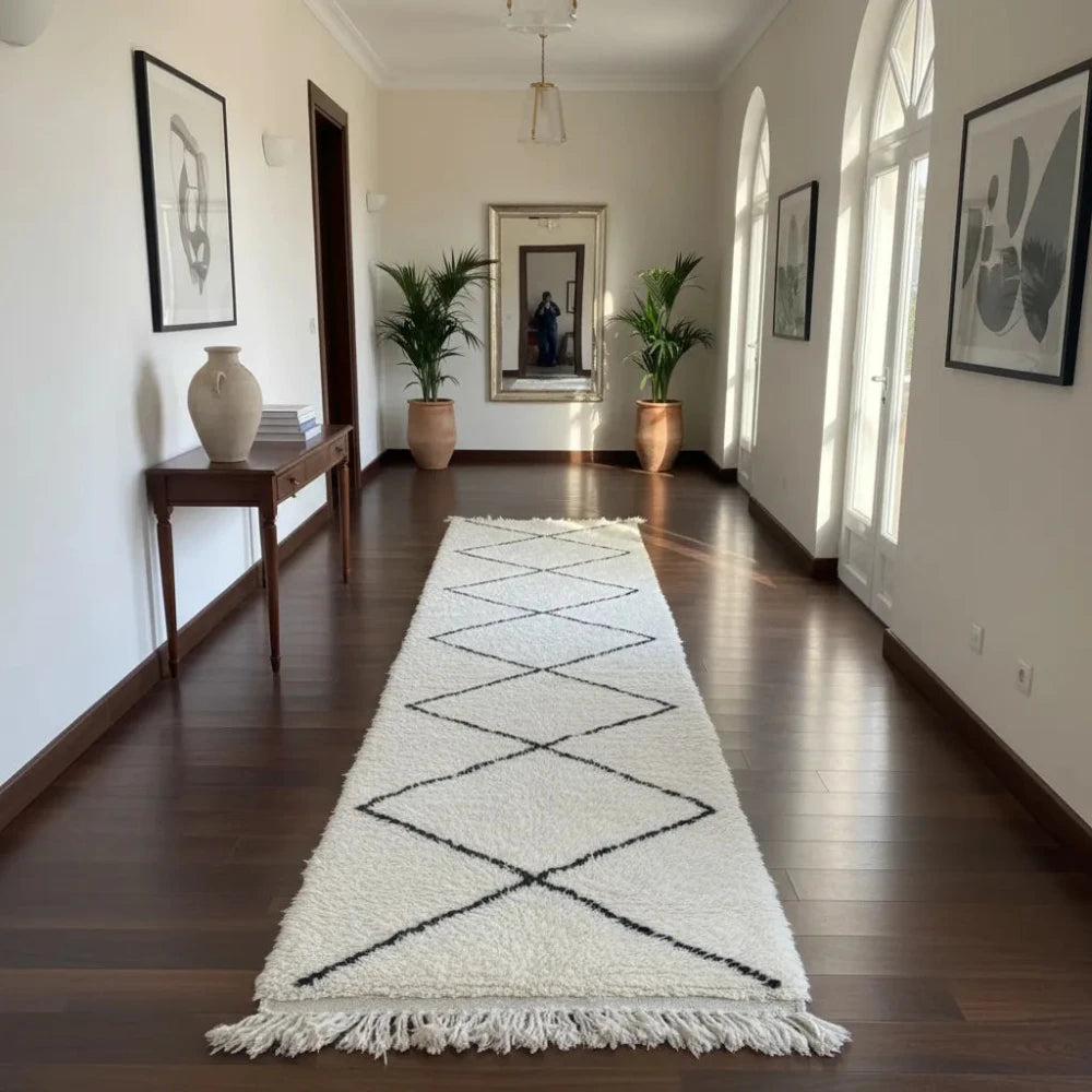 Tapis couloir berbère à losanges Noirs <br> 80x300 cm