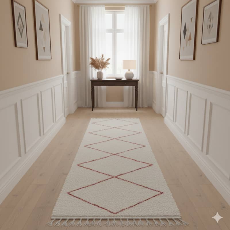 Tapis Couloir Berbère Blanc et rouge