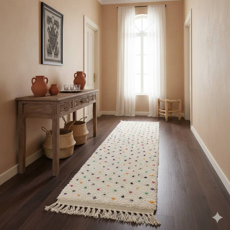 Tapis Couloir Berbère pois colorés <br> 70x310 cm