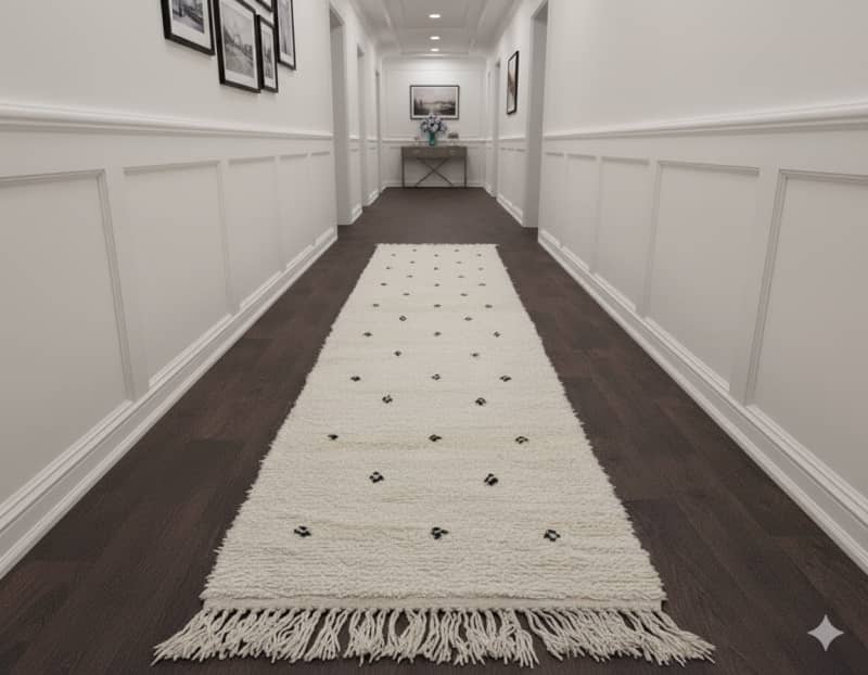 Tapis Couloir Berbère <br> Pois Noirs <br> 75x310 cm