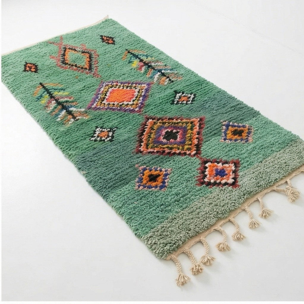 Tapis de Couloir berbère vert bohème
