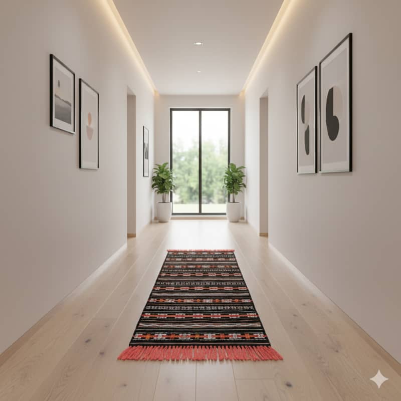 Tapis de couloir Kilim noir <br> 80x275 cm