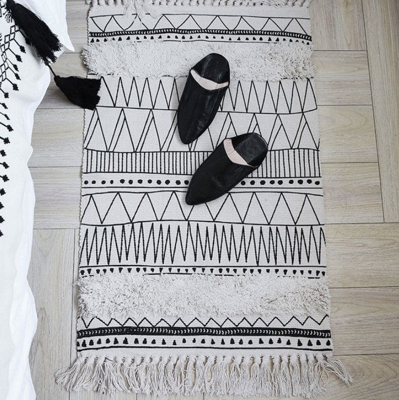 Tapis Esprit Berbère Ethnique <Br>Noir et Blanc Rayya - MAZIR