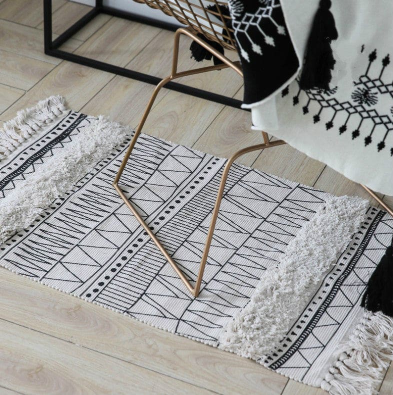 Tapis Esprit Berbère Ethnique <Br>Noir et Blanc Rayya - MAZIR