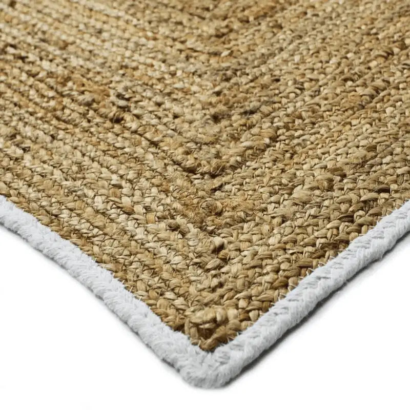 Tapis jute bande blanche style bohème