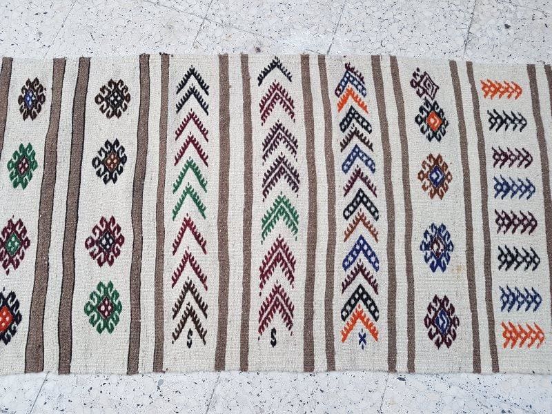 Tapis Kilim Blanc et coloré MAZIR