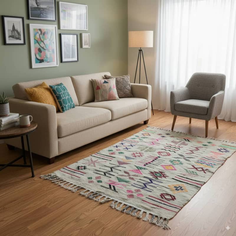 Tapis kilim blanc motifs berbères | MAZIR