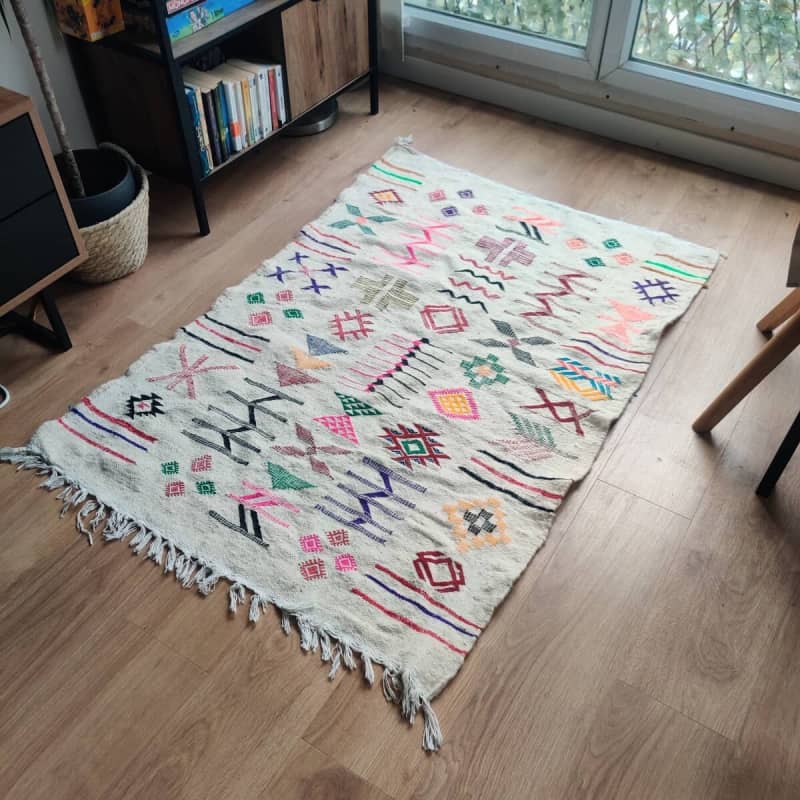 Tapis kilim blanc motifs berbères | MAZIR