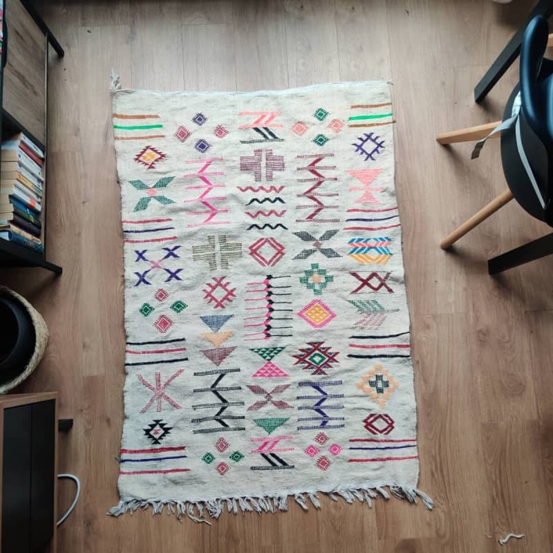 Tapis kilim blanc motifs berbères | MAZIR