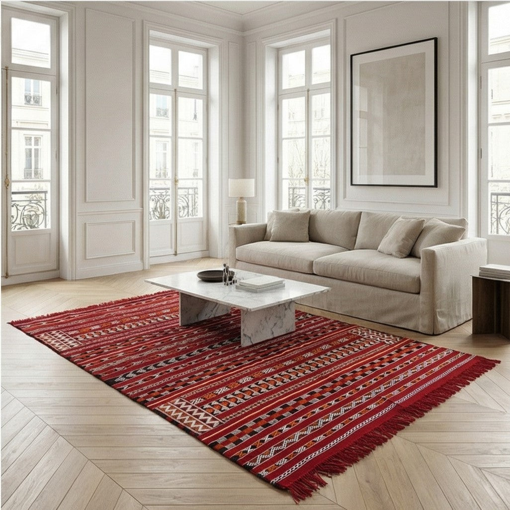 Tapis berbère rouge kilim 155x240 cm