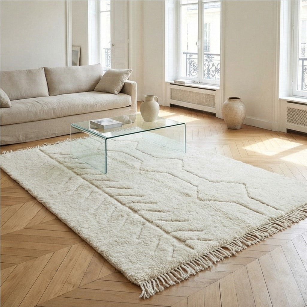 Tapis marocain artisanal blanc 130x190 cm