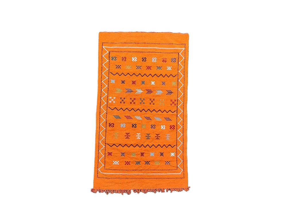 Tapis berbère Marocain artisanal couleur Orange | MAZIR
