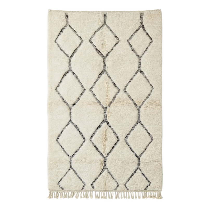 Grand Tapis Berbère Marocain - Laine Ivoire Crème - Fait Main - 3x2,5m Environ
