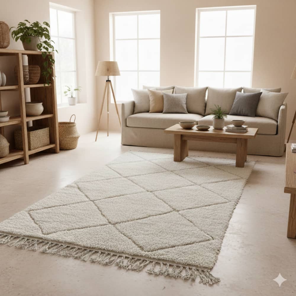 Tapis Marocain Blanc en Laine 150x250 cm