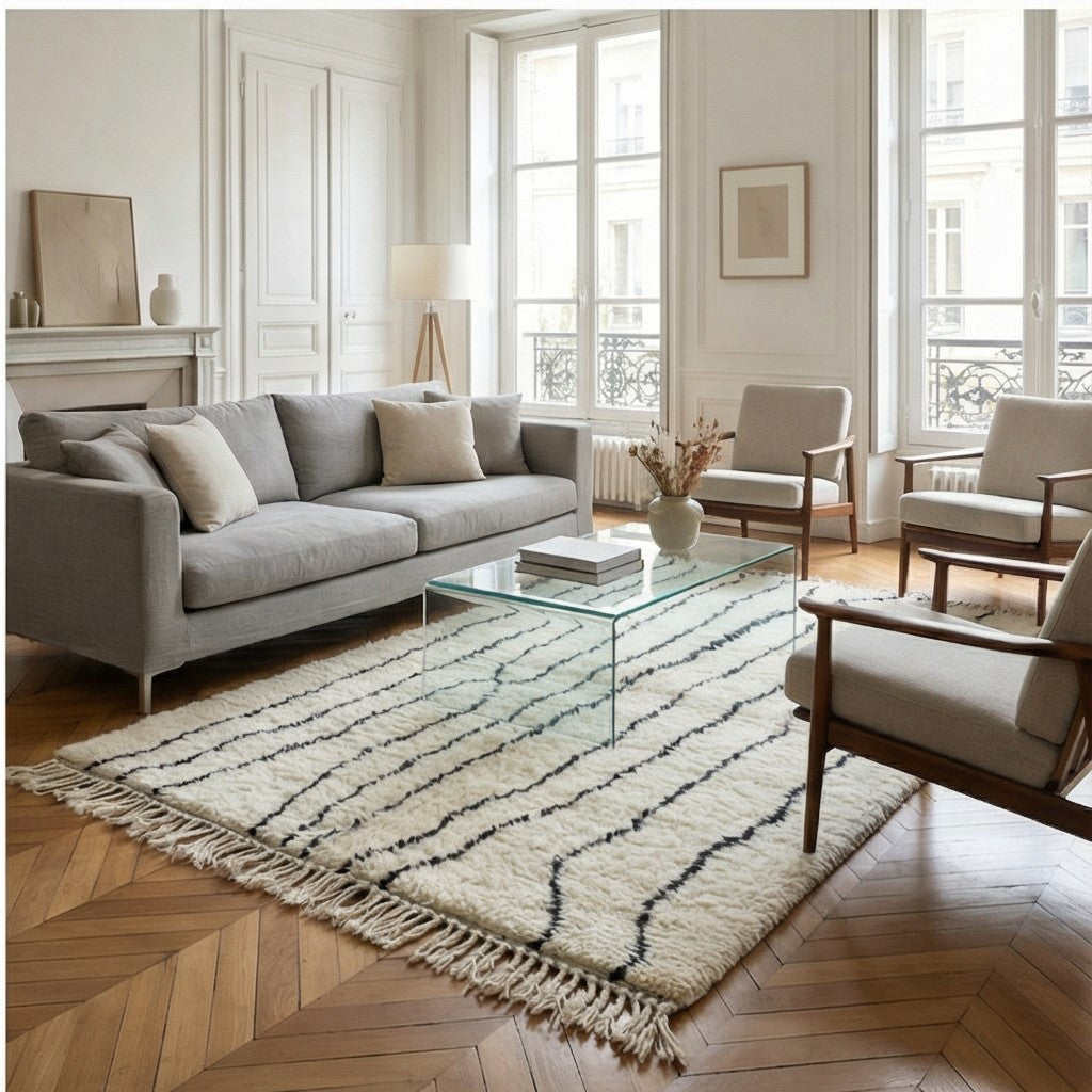 Tapis berbère blanc noir style Azilal