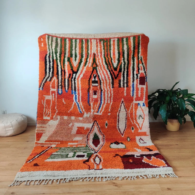 Tapis marocain orange boujad - MAZIR Décoration
