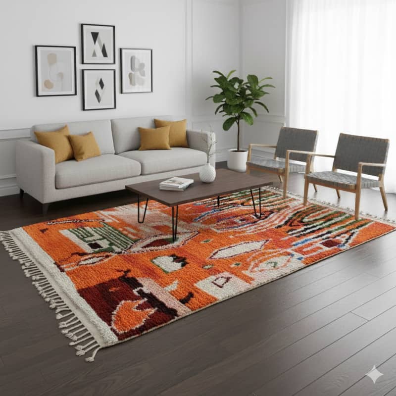 Tapis marocain orange boujad