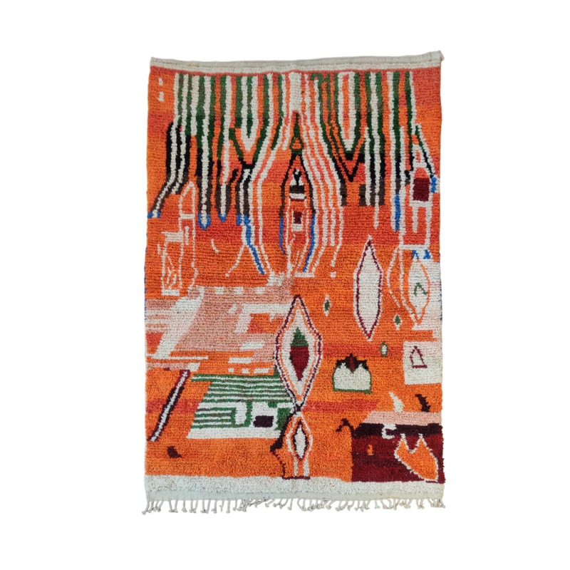 Tapis marocain orange boujad - MAZIR Décoration