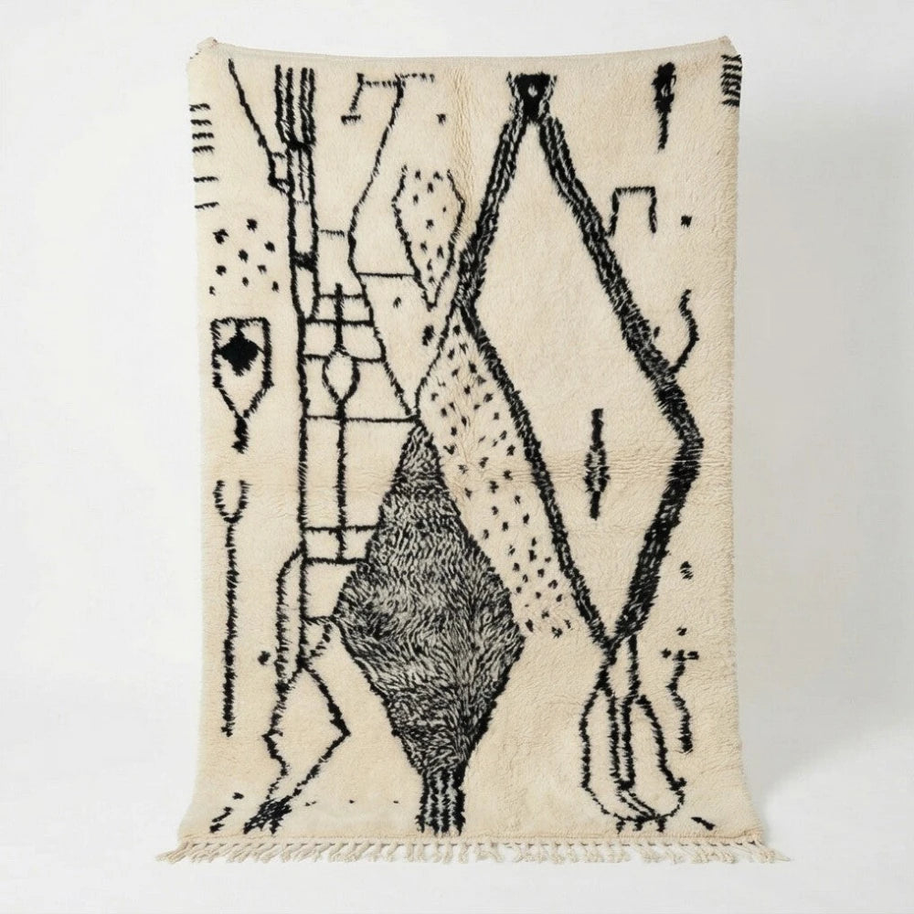 Tapis Azilal noir et blanc marocain