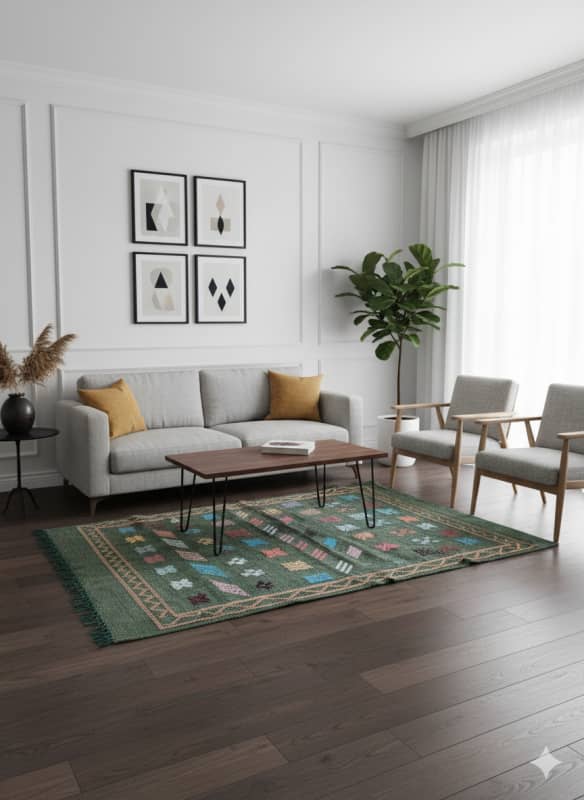 Tapis marocain vert bohème <br> 95x140 cm