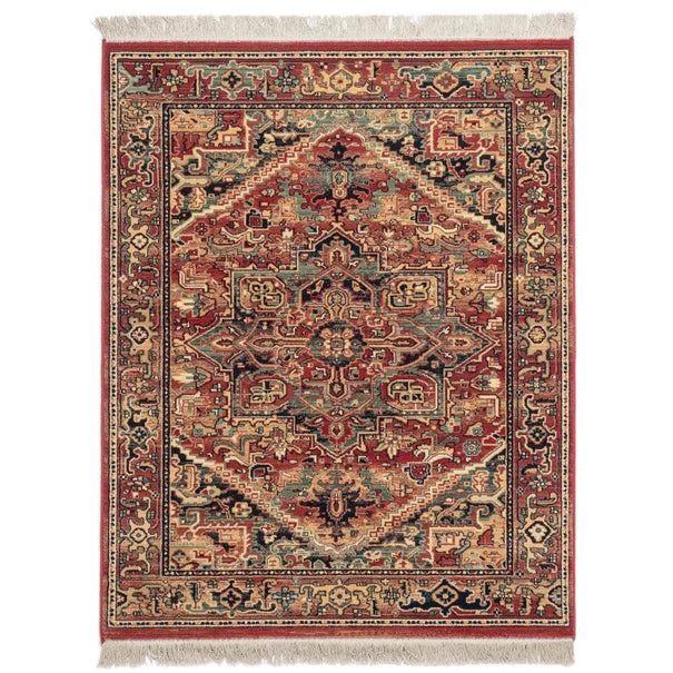 Tapis Motif Oriental Effet Vieilli 140 x 200 cm en Coton Bleu et Rouge Kurin Tapis Motif Oriental Effet Vieilli 140 x 200 cm en Coton Bleu et Rouge Kurin