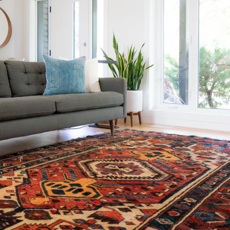 Tapis persan rouge dans un salon