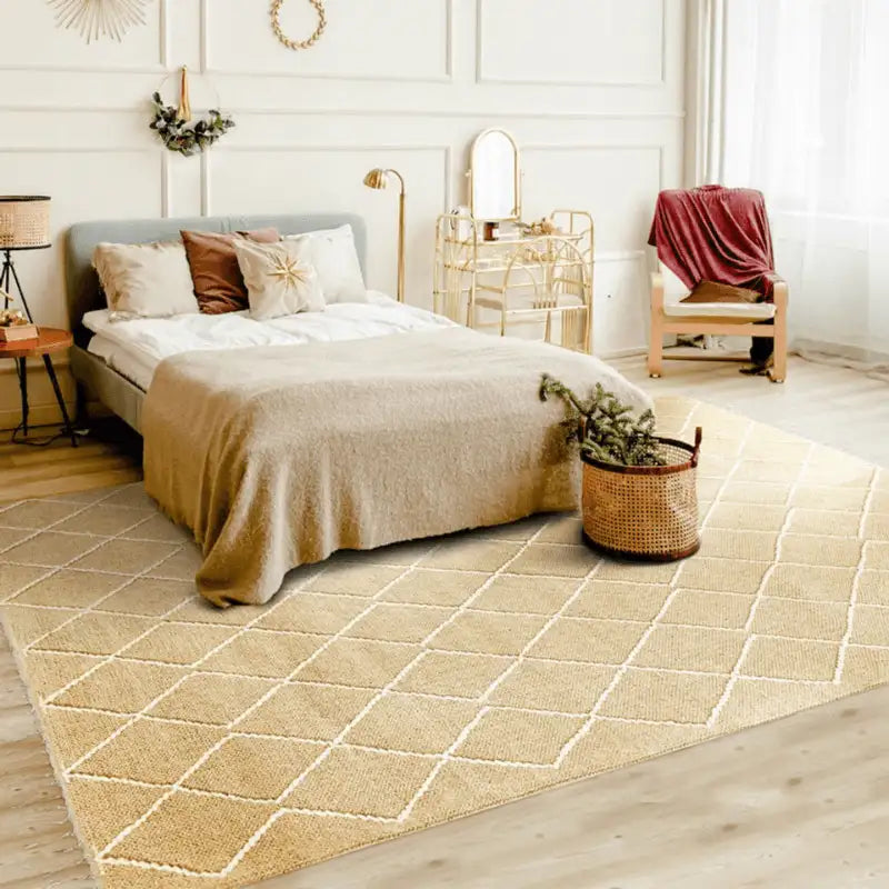 Tapis style beni Ouarain fin beige