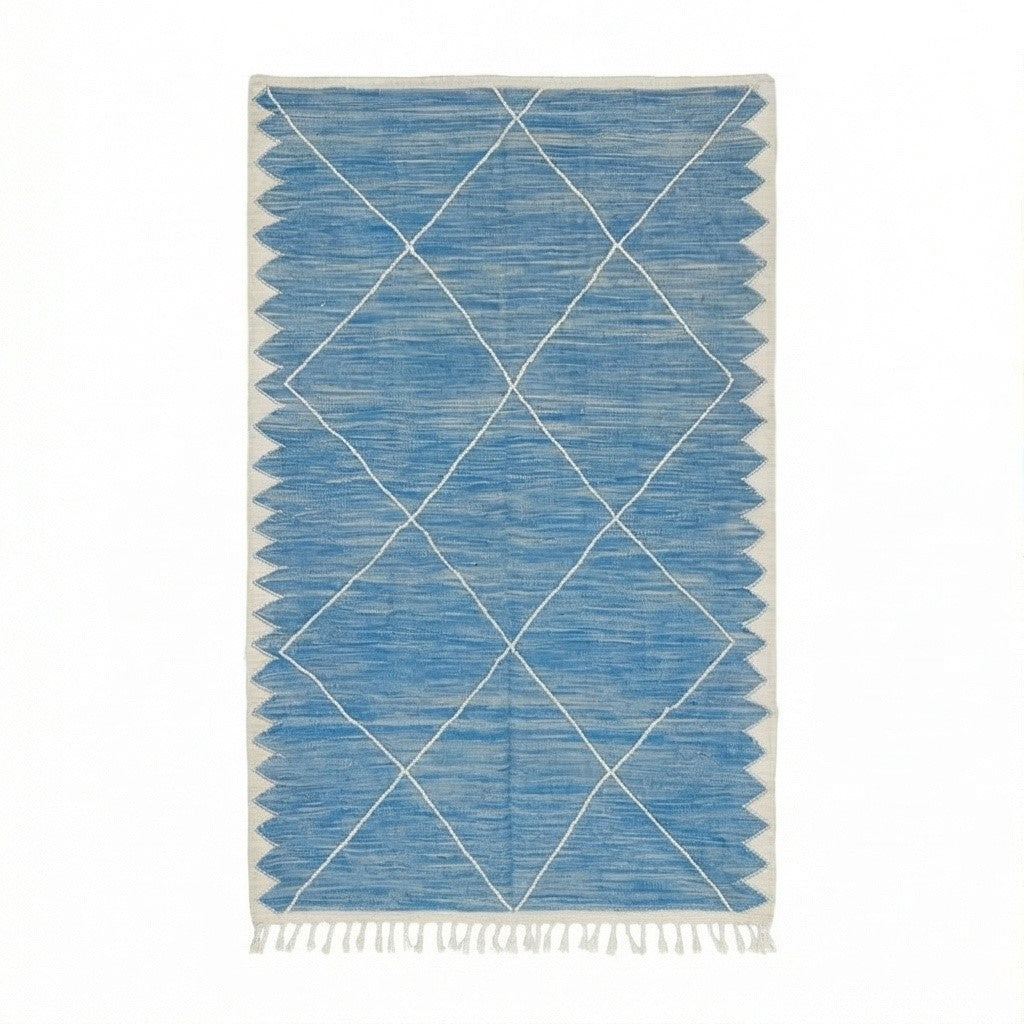 Tapis Zanafi bleu à losanges blancs