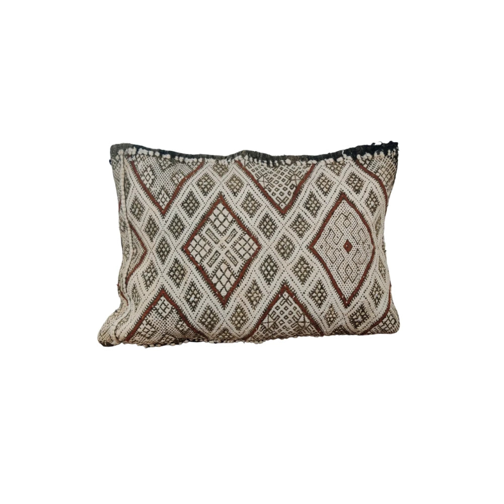 Vieux coussin Kilim blanc et noir vintage