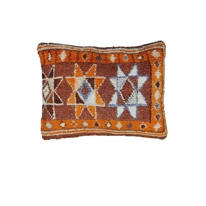 Coussin Berbère Orange étoile tribal Vintage artisanal chic