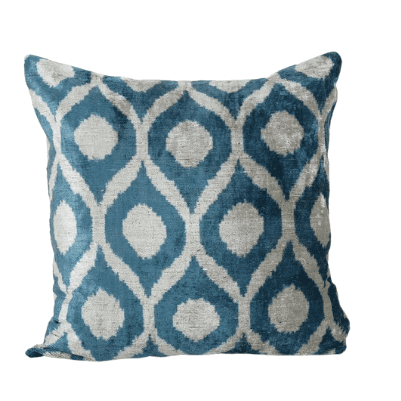 Coussin Ikat motifs diamant bleu