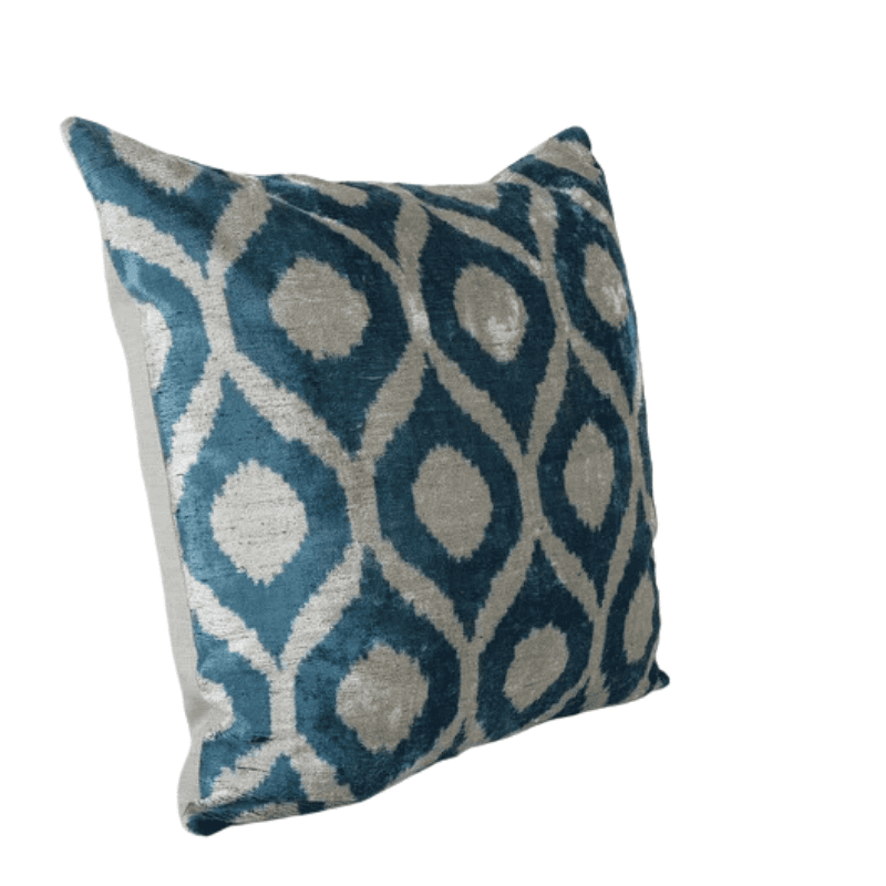 Sublime Coussin Ikat diamant bleu