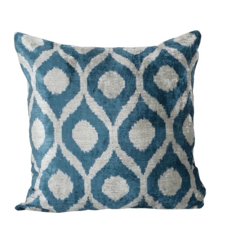 Coussin Ikat diamant bleu