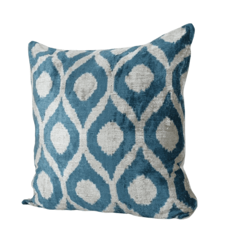 Coussin Ikat diamant bleu fait main