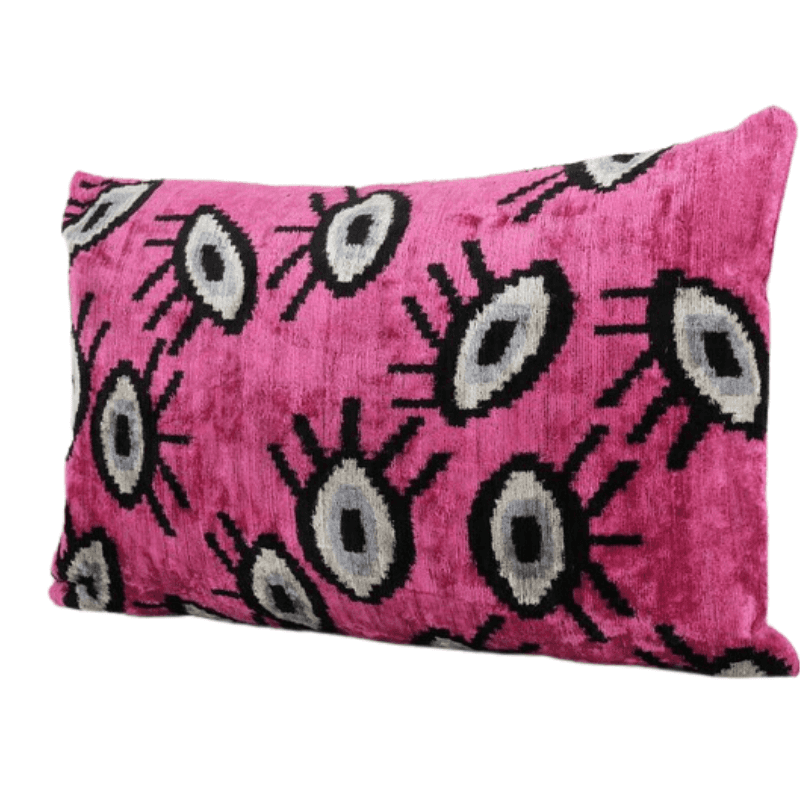 Coussin Ikat rose Œil Design artisanal