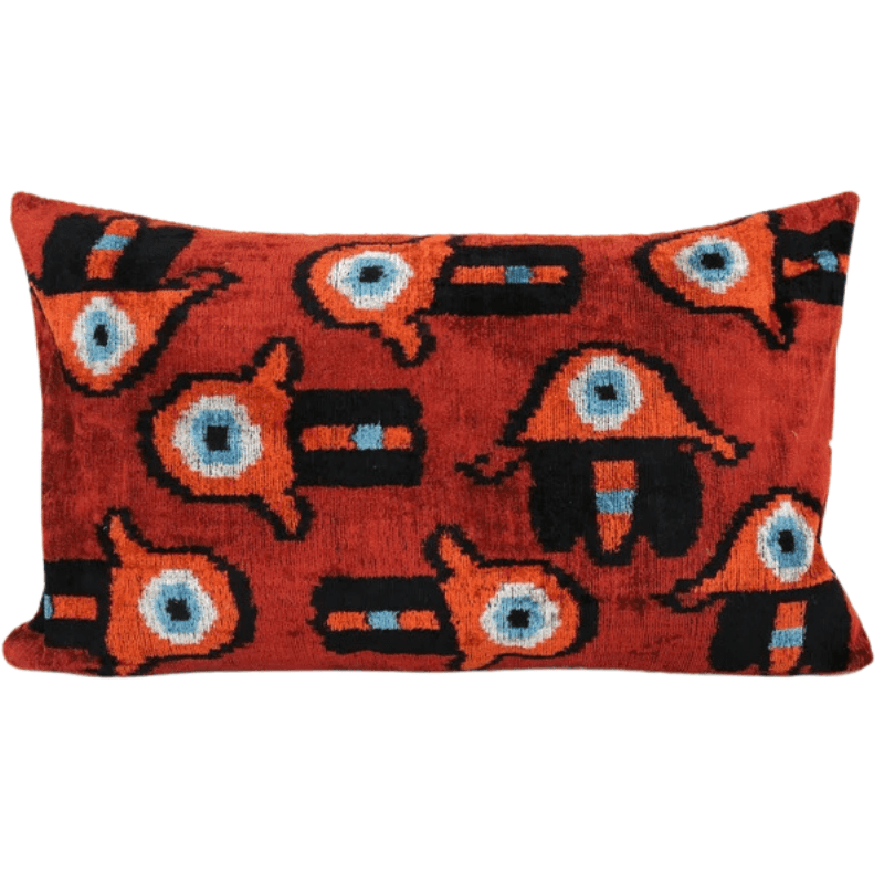 Coussin Ikat Rouge symbole Main Fatma 